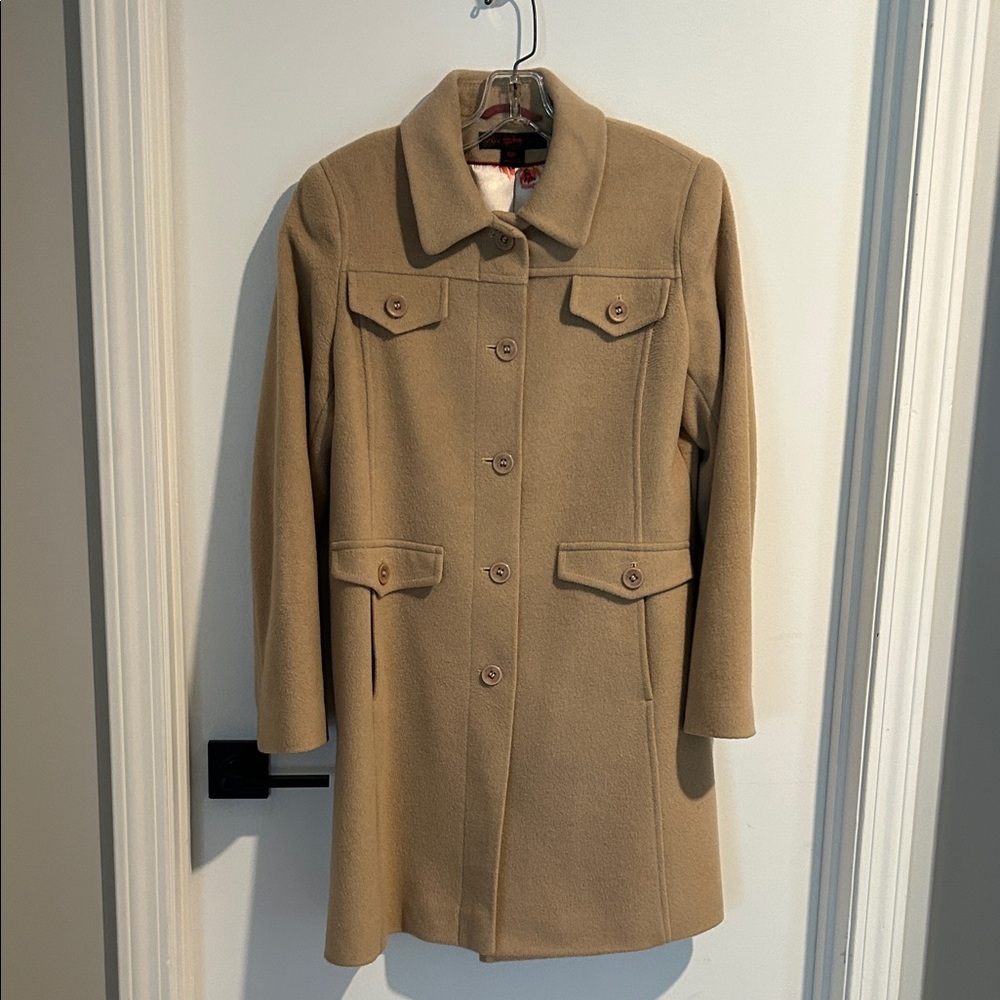 Via Spiga Camel Wool/Cashmere Blend Button-Front Trench Coat
